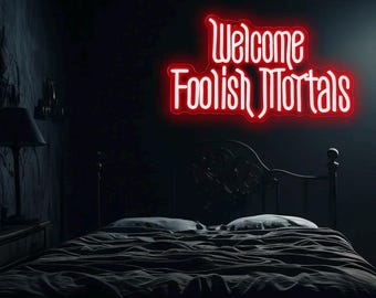 16,1 x 9,4" welkom neonreclame dwaze stervelingen, op spookhuis geïnspireerde led-muurdecoratie, halloweendecor, gotisch kamerdecor, spookachtig cadeau