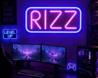 RIZZ Neon Sign | Pink LED Gaming Room Wall Decor (11.8x5.9")