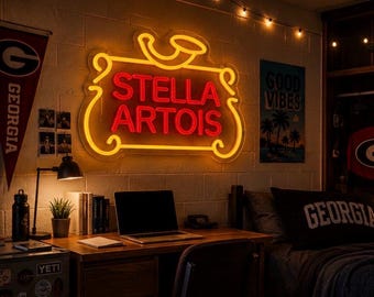 Stella Artois LED neon bierbord 15,7 x 10,6 | Barmuurdecoratie | Mangrotlamp | Neonreclame voor thuiscafé | Slaapzaaldecoratie | Bord pokerruimte