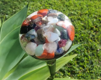 Oak walking stick with mixed crystals, designer walking stick, gemstones, walking aid, woodworking, hand designed walking stick