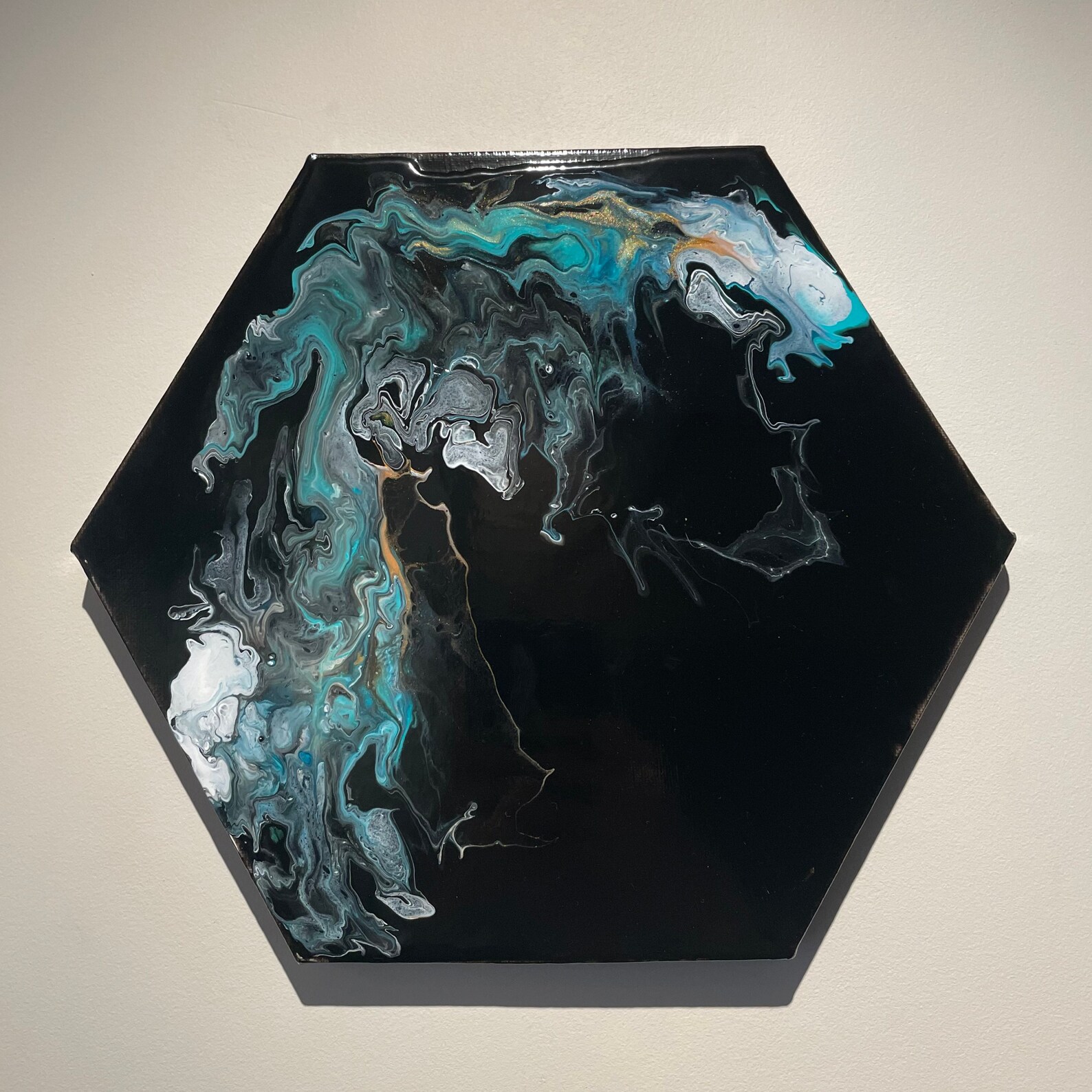 Double Hexagon Hand Made Acrylic Fluid Art Painting Black and White Etsy