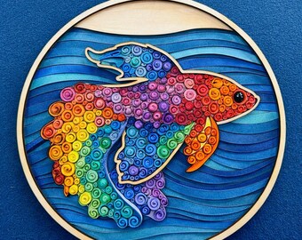Betta Fish Bowl Wood Quilling Frame – 11”x11”