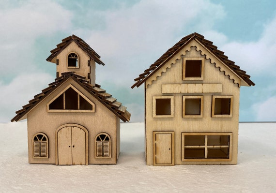 Mini Christmas Village Church and General Store - 144 scale - unpainted