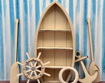 Miniature Boat Bookshelf – 1 Inch Scale Dollhouse Furniture