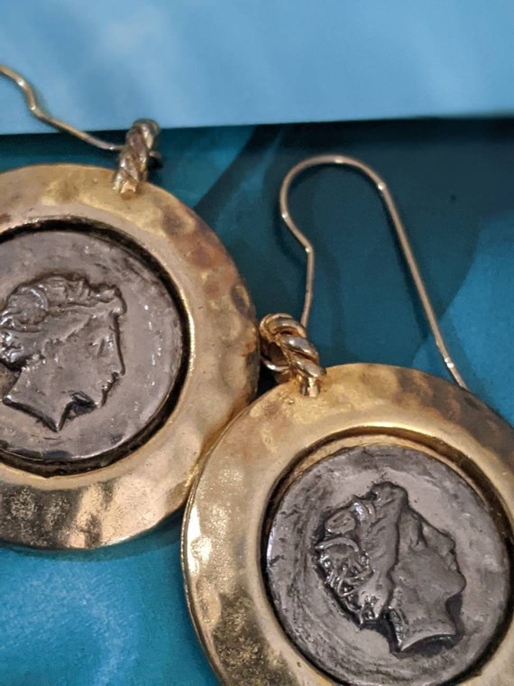Earrings, Roman head coin earrings, Vintage Faux C