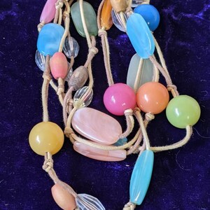 Necklace, Seventies Long Bead Necklace, Pastel Edwardian Length Necklace. image 10