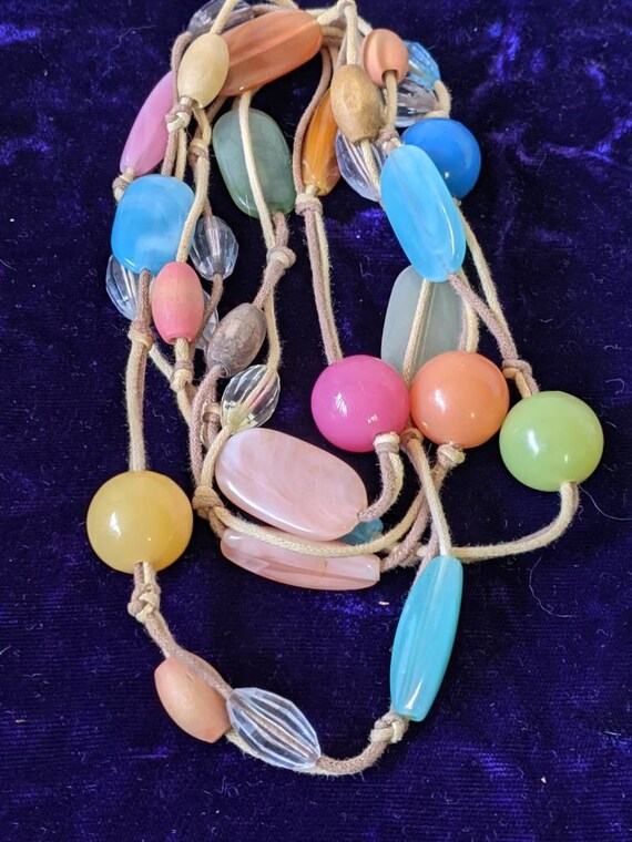 Seventies Long Bead Necklace, Pastel Edwardian Le… - image 10