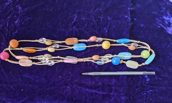 Seventies Long Bead Necklace, Pastel Edwardian Le… - image 2