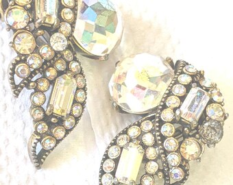 Clip on earrings,Holycraft Chunky Rhinestone Clipons 1955.