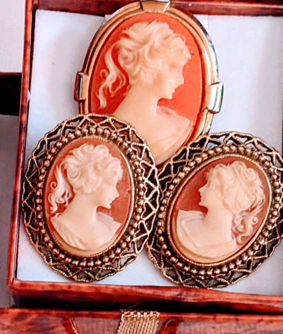 Pendant, Vintage Rose Madonna Cameo Set, Ring ear… - image 2