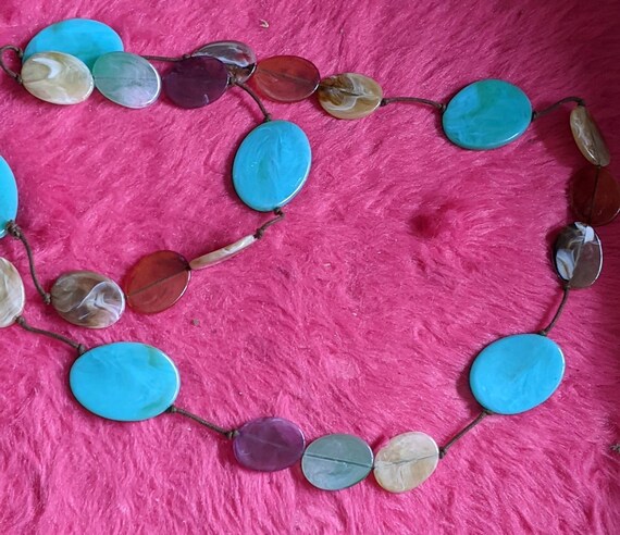 Vintage and Long Necklace,long turquoise plastic … - image 10