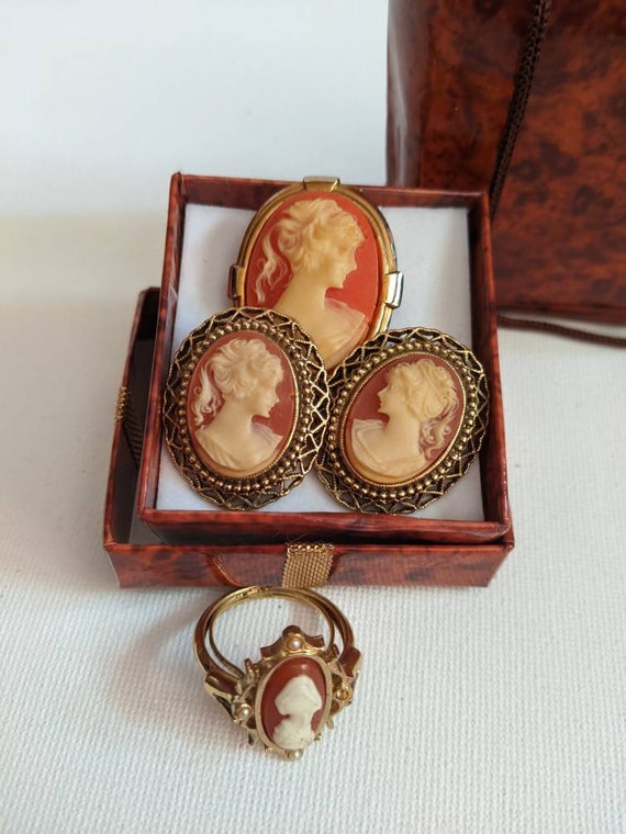 Pendant, Vintage Rose Madonna Cameo Set, Ring ear… - image 6