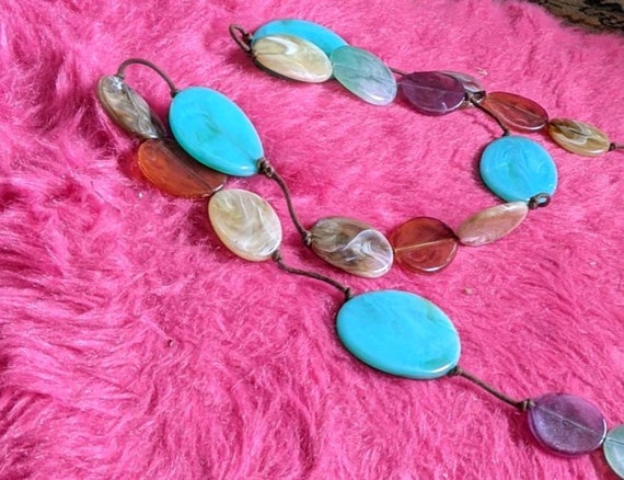 Vintage and Long Necklace,long turquoise plastic … - image 1