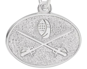 Engravable Sterling Silver Charms - Fencing Oval Disc Charm - Engrave a Photo or Text (Baxley Jewelry 2023) - 0.76 in x 0.57 in