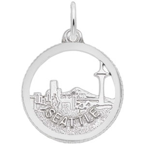 Seattle Skyline Open Disc Charm in Sterling Silver