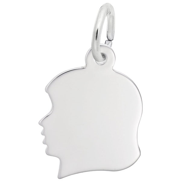 Engravable Sterling Silver Charms - Flat Young Girl’s Head Charm - Engrave a Photo or Text - 0.47 in x 0.5 in