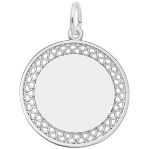 Engravable Sterling Silver Charms - Large Filigree Disc Charm - Engrave a Photo or Text - 0.9 in x 0.9 in