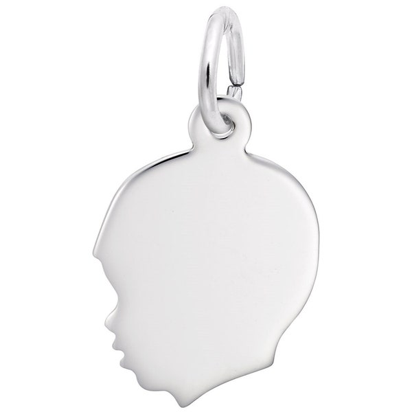 Engravable Flat Young Boy’s Head Sterling Silver Charm - Engrave a Photo or Text - 0.52 in x 0.55 in | Small Boy Head Charm