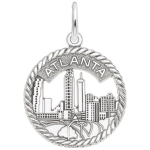 Atlanta Skyline Open Rope Disc Charm (Engravable Sterling Silver Charms)