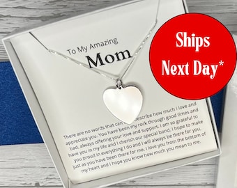 To My Amazing Mom Necklace | Engravable Sterling Silver Heart Necklace | Heart Necklace for Mom | Gift for Mom | Mom Jewelry