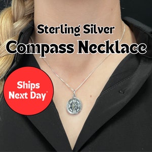 Sterling Silver Compass Necklace | Sterling Silver Compass With Needle Necklace | Compass Necklace Pendant | Nautical Gift