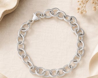 Sterling Silver Charm Bracelets with Lobster Clasp (Curb, Dapped Curb, Double Link, Fancy Link, Open Cable Link, & Rolo Link)