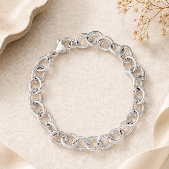 Sterling Silver Charm Bracelets with Lobster Clasp (Curb, Dapped Curb, Double Link, Fancy Link, Open Cable Link, & Rolo Link)