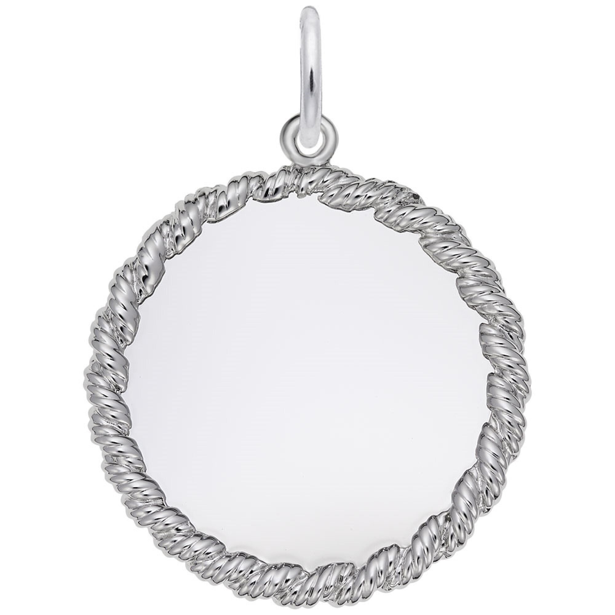 Engravable Sterling Silver Charms Medium Twisted Rope Disc 