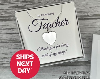 Thank you for being a part of my story - Teacher Appreciation Gift - Engravable Sterling Silver Heart Necklace - (Gift for Teacher)