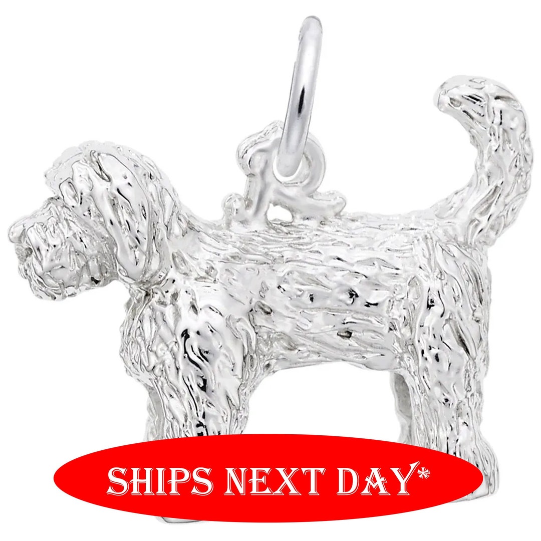 Labradoodle Dog Charm engravable Sterling Silver and Gold Plated Charm