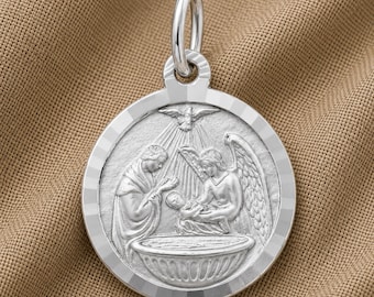 Engravable Sterling Silver Charms - Baptism Disc Charm - Engrave a Photo or Text - 0.52 in x 0.52 in