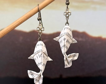 Ready to Wear Origami Koi Fish Earrings Water Resistant Perfect Gift Idea Bulk Discount Book Paper