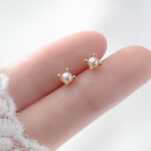 4 mm kleine Ohrstecker, 925 Sterling Silber, Gold Filled, kleine Perle, Ohrstecker, kleine Ohrstecker