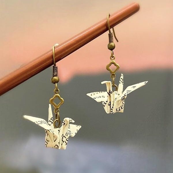 Ready to Wear Origami Crane Earrings Water Resistant Perfect Gift Idea Bulk Discount Book Paper