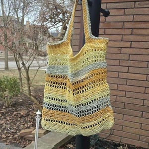 Gehäkelte Einkaufstasche in Sonnenuntergang Streifen - Handgefertigte Baumwolltasche - Einkaufstasche - Sommermode - Wiederverwendbare Einkaufstasche -