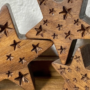 Handcrafted Starry Wooden Stars – Decor, Stackers, Toys – Light or Dark Hardwood Options