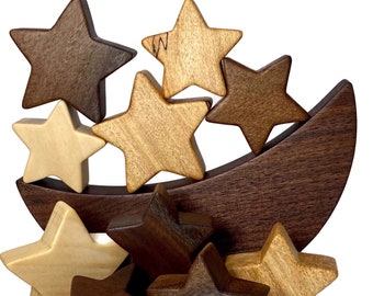 Wooden Moon and Stars-2 | Stacking Game | Balance Game | Accent Decor | Desk Toy