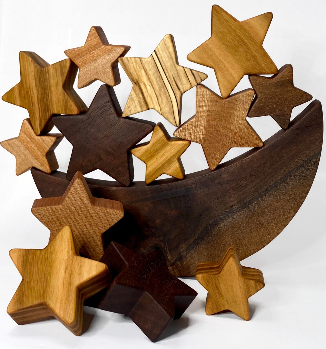Wooden Moon and Stars3 Stacker Balance Accent Decor Etsy