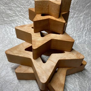 Handmade Stacking Wood Stars: Natural Hardwood Balancing Toy