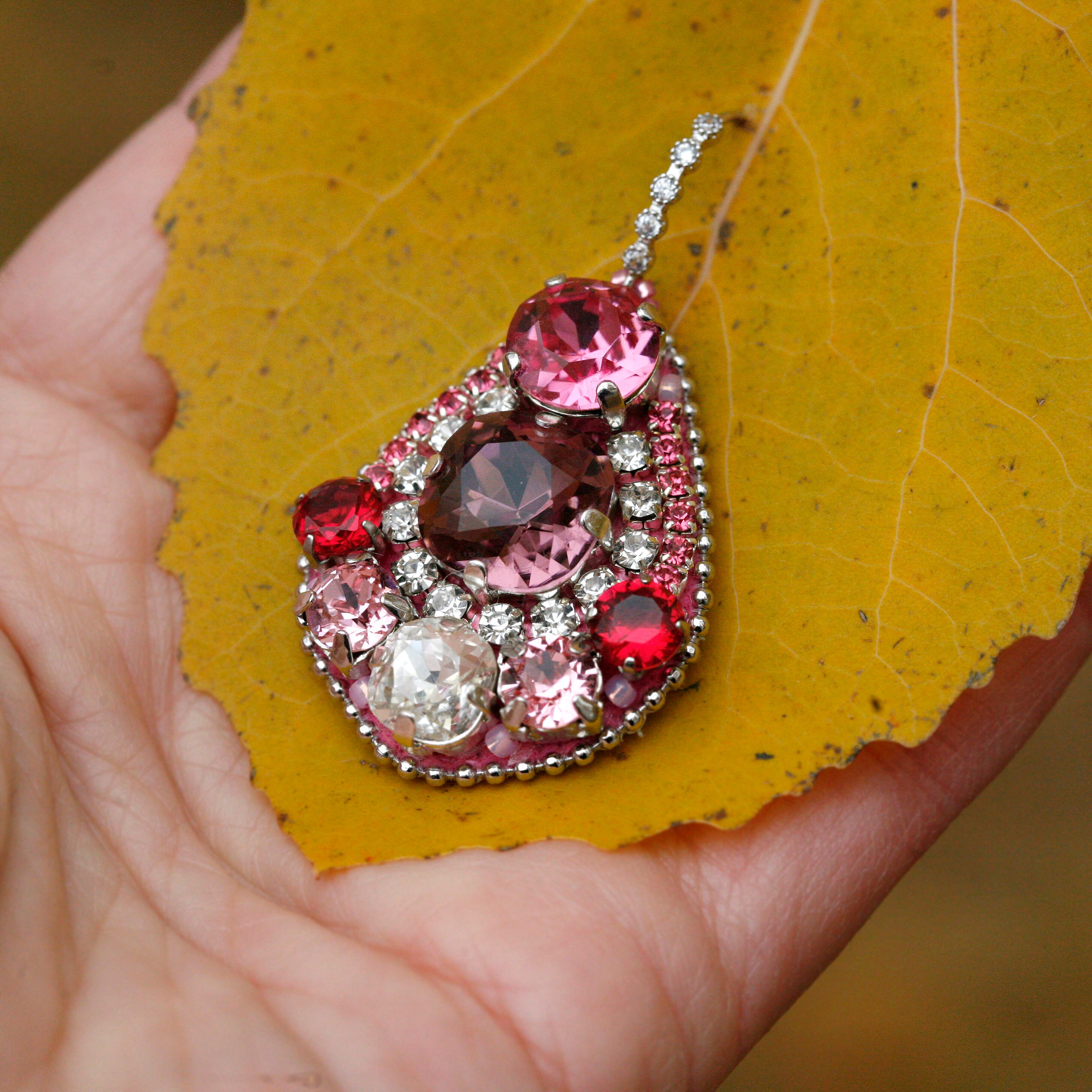 Embroidered earrings Beaded earrings Big pink silver earrings Etsy