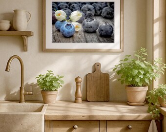 Blueberries Printable Wall Art – Romantic Food Photography – Digital Download – Rustic Kitchen Decor – Large Nature Print