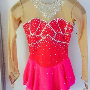 Pink Skating Dress Adult Girls Figure Skating Dresses Women Custom Beaded