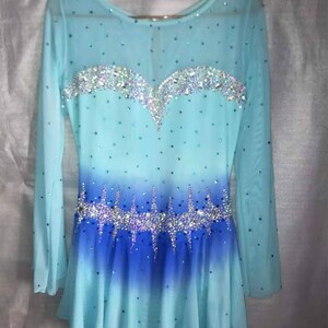 Light Blue Women Competition Ice Skating Dresses for Girls Custom Figure Skating Dress Kids Crystal Long Sleeves image 4