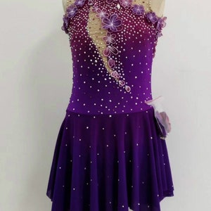 Purple Ice Skating Dresses Custom Women Competition Figure Skating Dresses Flowers