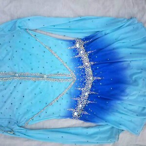 Light Blue Women Competition Ice Skating Dresses for Girls Custom Figure Skating Dress Kids Crystal Long Sleeves image 3