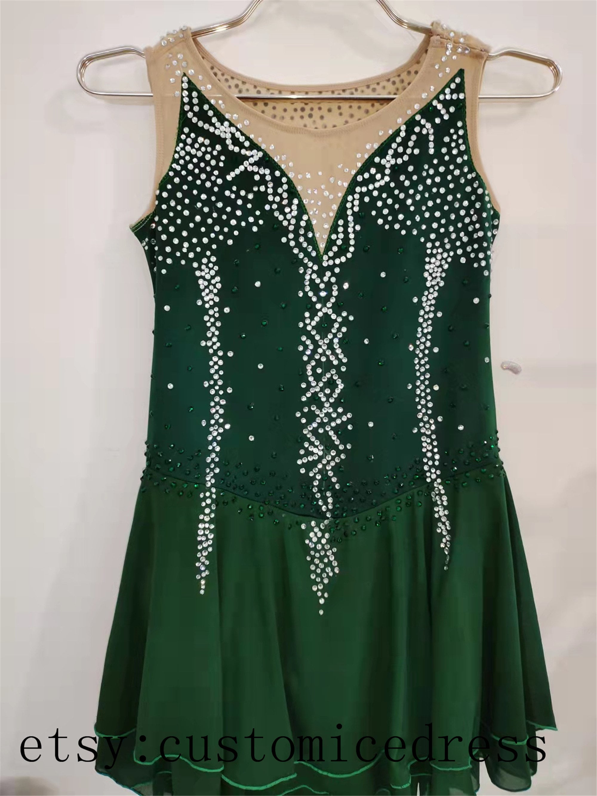 Green Figure Skating Dresses Adult Girls Competition Ice Skating Dresses  Custom Women Beaded - Etsy