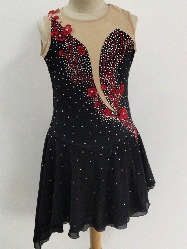 Women Competition Ice Skating Dress for Girls Black Red Custom Figure Skating Dresses Kids