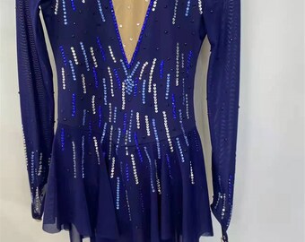 Blaues Eiskunstlaufkleid für Frauen Wettbewerb Eiskunstlaufkleider Custom Stones