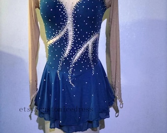 Blau Wettbewerb Eislaufen Kleid für Mädchen Benutzerdefinierte Eislaufen Kleider Kinder Kristall