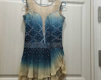 Blaues Eiskunstlaufkleid Gradient Mädchen Schlittschuh Bekleidung Custom Kinder Wettbewerb Eiskunstlaufkleider